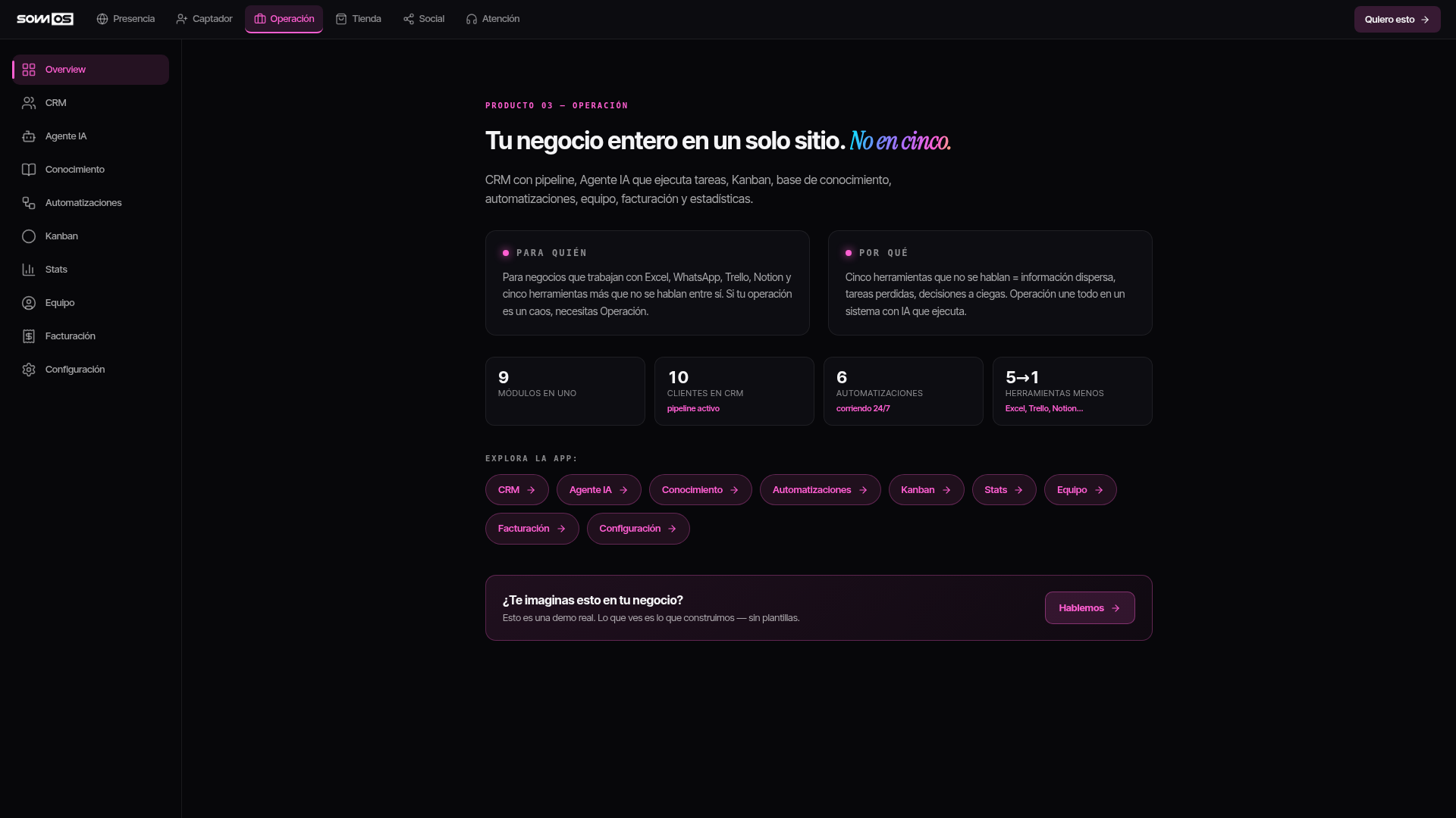 Demo de Operación: CRM, tareas, facturación y pendientes en una sola aplicación